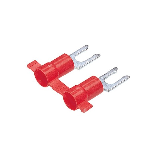 Fork Terminal, #10 Stud Size, 18 AWG, 600 V, Vinyl Insulated, Red, Crimp Termination Only, 3000 PK